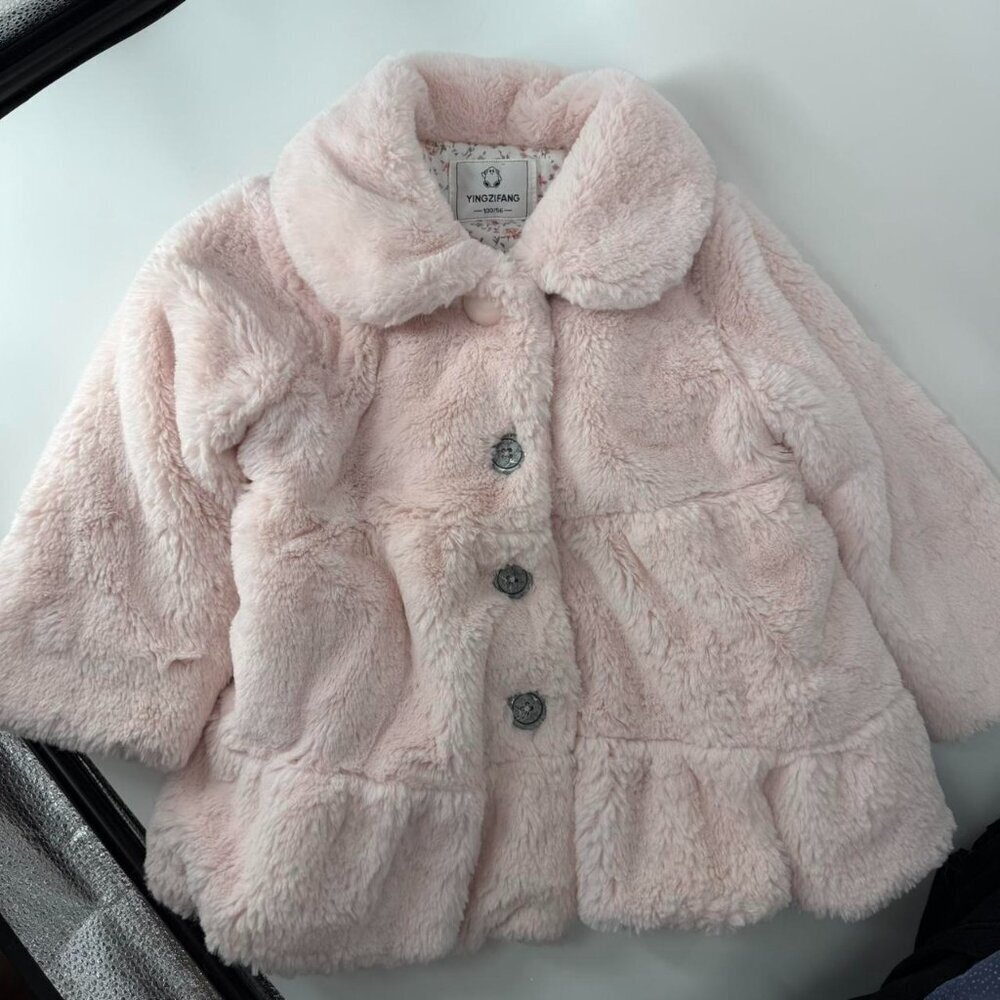 Girls Pink Plush Soft Fur Coat